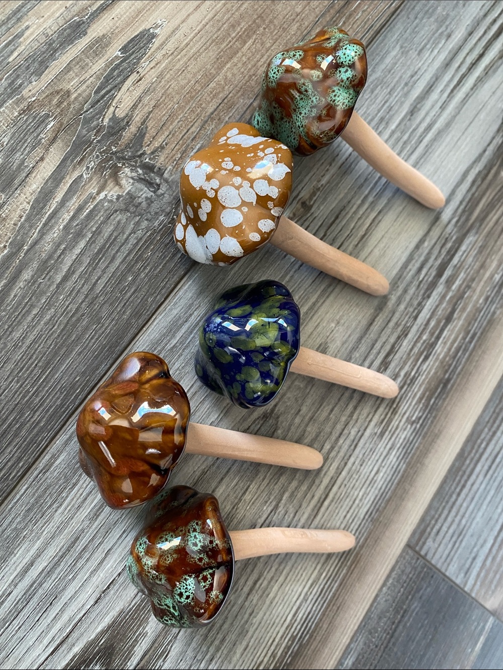 🍄Handmade🍄Glazed Ceramic Fairy Garden Mushrooms Set of 5